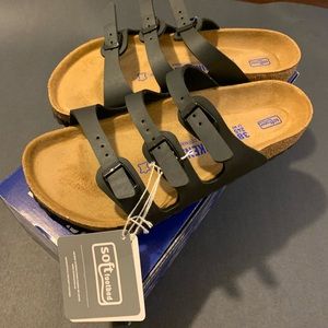 Birkenstock Florida Soft Footbed Black Leather 38 Reg (US W7 M5) NIB